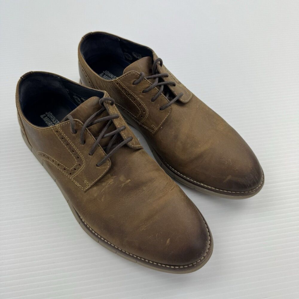 Johnston & Murphy Holden Plain Toe Mens 9.5M Brown Leather Oxford Shoes